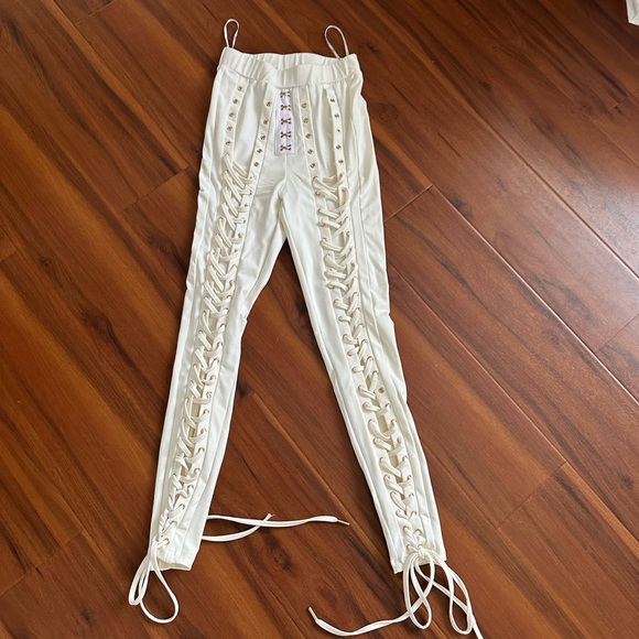 CLUB LONDON white lace up legging pants w corset padded underwire bodysuit SET - Picture 5 of 12